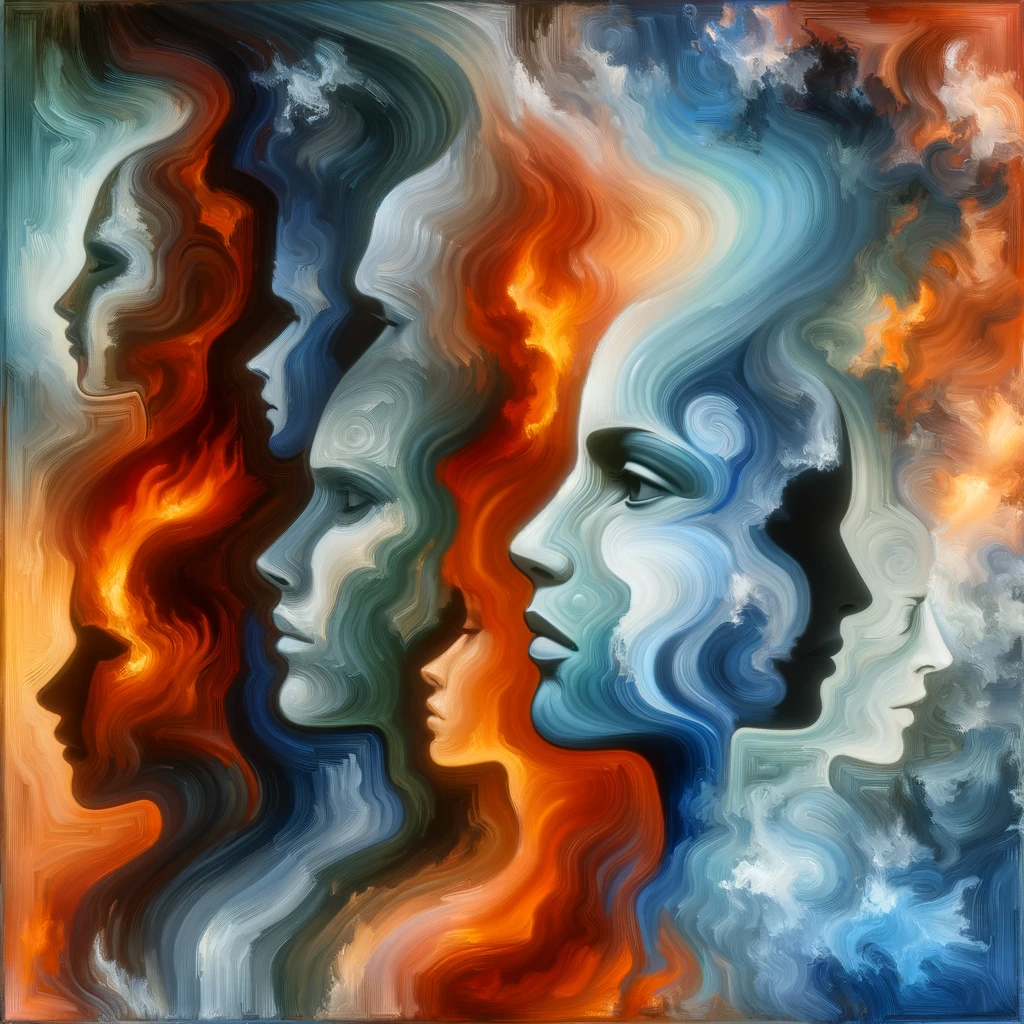 Oil Painting Showing Different Faces representing different personality types